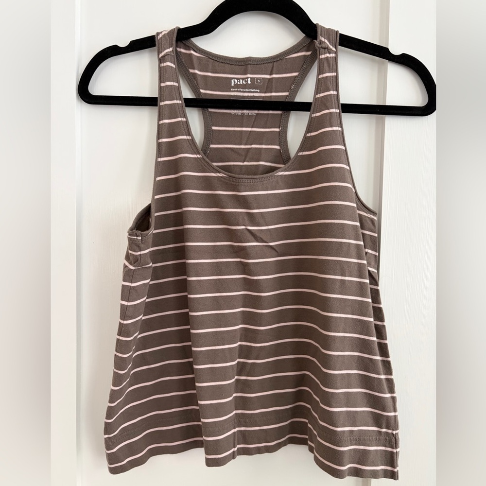 Pact Women’s Pajama Set Tank Top Cropped Pants Taupe and Pink Size XS